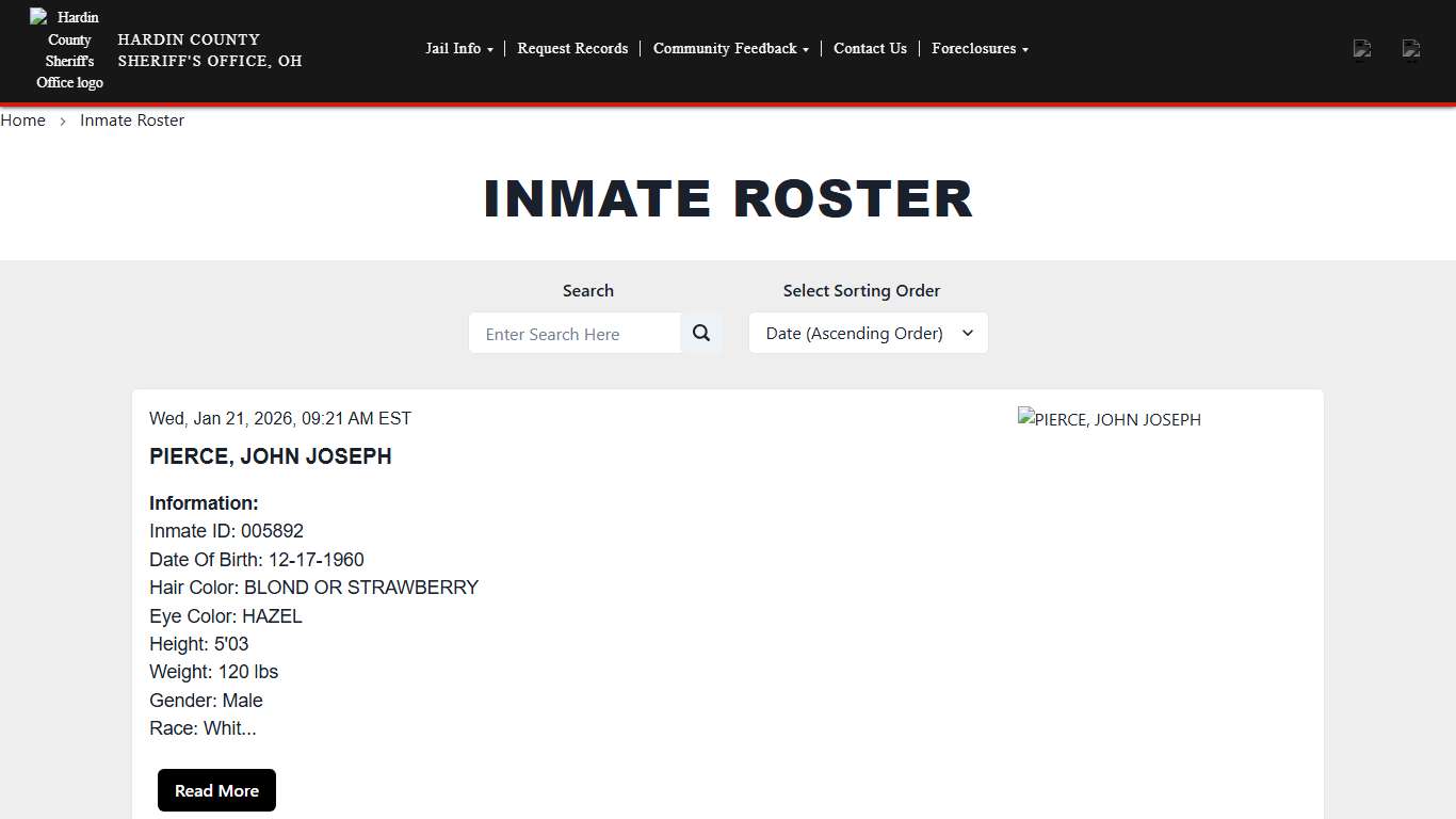 Inmate Roster | Hardin County Sheriff's Office (OH)