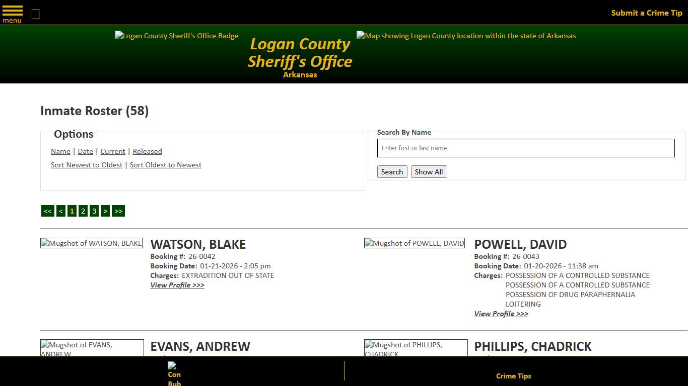 Inmate Roster - Current Inmates Booking Date Descending - Logan County Sheriff's Office, Arkansas